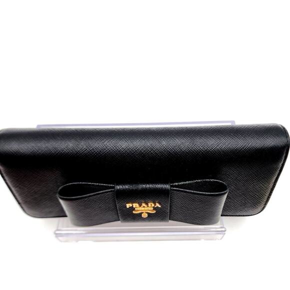 PRADA Saffiano Bow Continental Wallet Black 100% Authentic - Picture 5 of 16